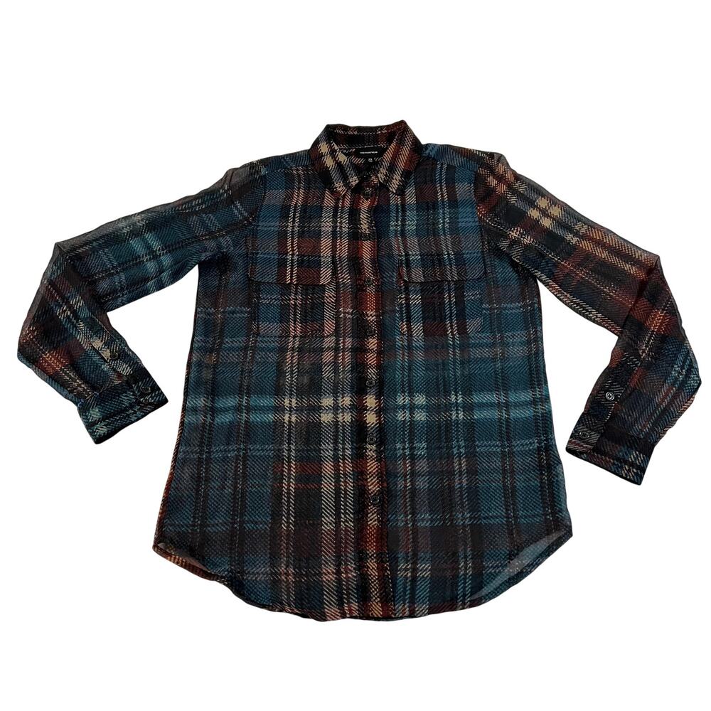 Who What Wear Semi Sheer Plaid Button Up Shirt Size XS Office Career Holidays